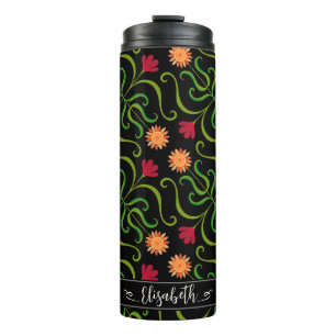 Bouteilles Isothermes Gras Floral Damask Sunflower Boho Black Folk Art
