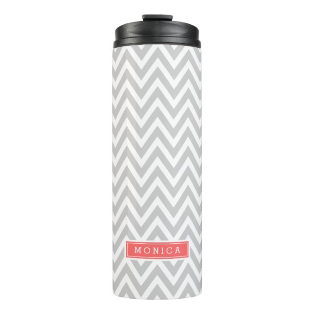 Bouteilles Isothermes Gray et Coral Chevron Monogramme (Devant)