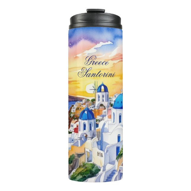 Bouteilles Isothermes Grèce Santorini Aquarelle Croquis mer Egée | (Devant)