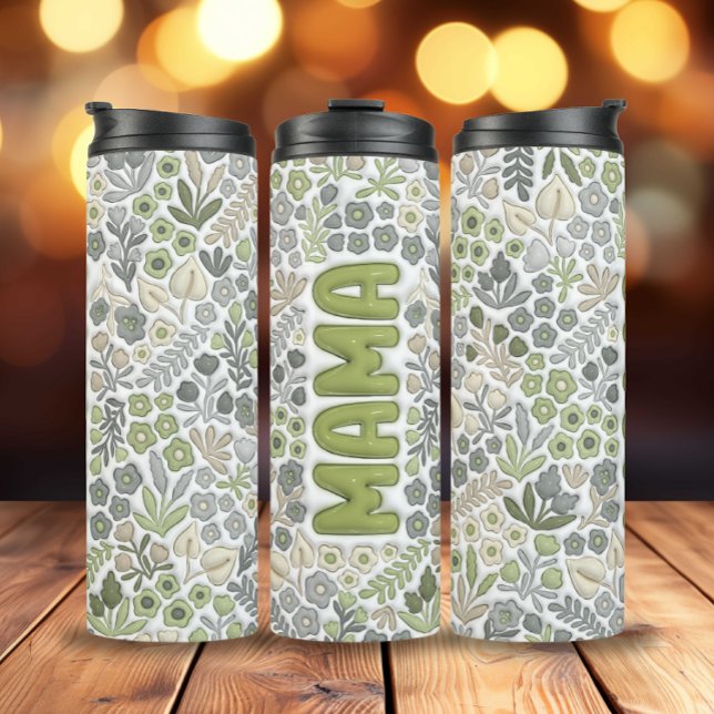 Bouteilles Isothermes Gris Sage Boho Floral 3D Effet Mama (3D Inflated Gray Sage Boho Flowers Mama Thermal Tumbler)