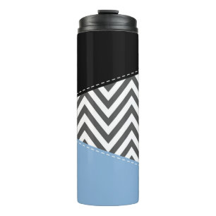Bouteilles Isothermes Gris Zigzag, Gris Chevron, Motif Zigzag, Bleu