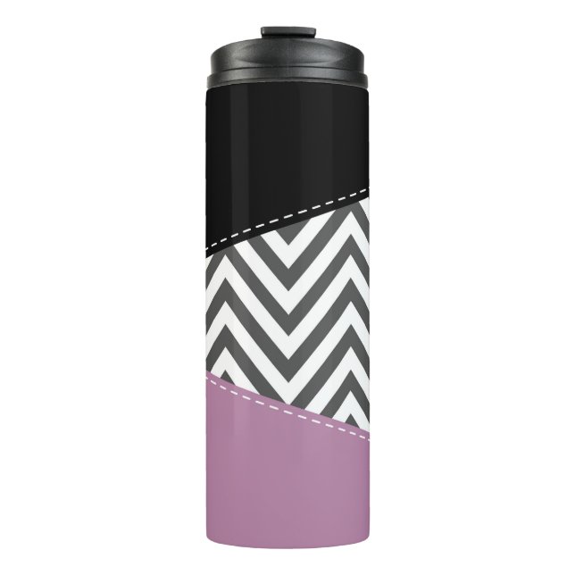 Bouteilles Isothermes Gris Zigzag, Gris Chevron, Motif Zigzag, Violet (Devant)