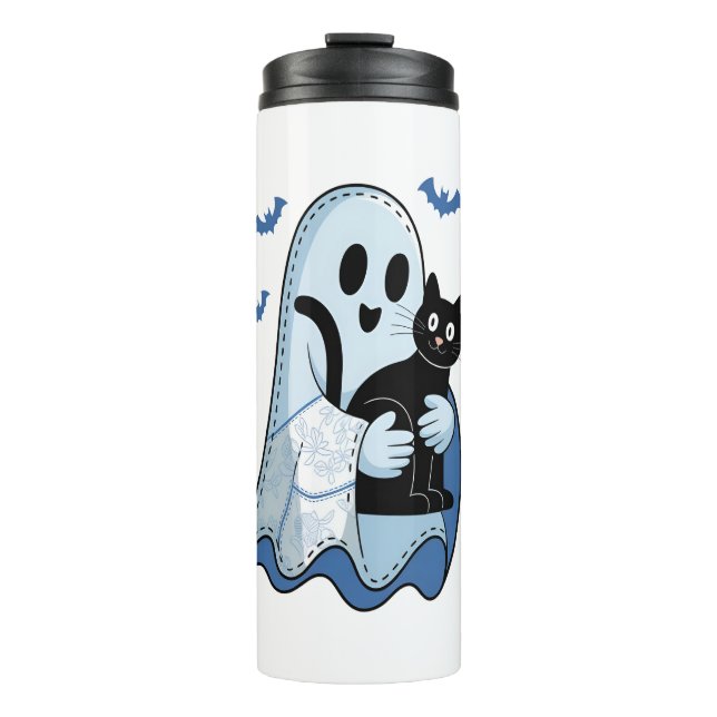 Bouteilles Isothermes Halloween bleu Denim Ghost et chat (Devant)