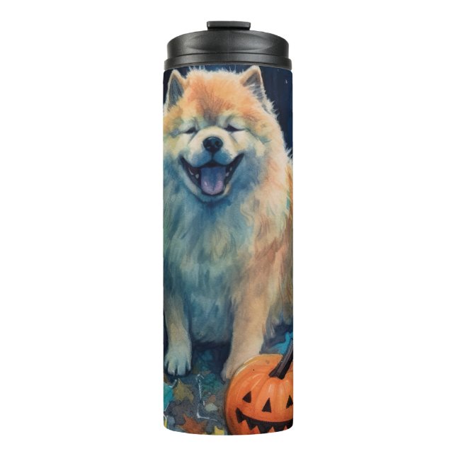 Bouteilles Isothermes Halloween Chow Chow Avec La Peur Citrouille (Devant)