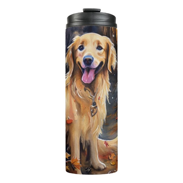 Bouteilles Isothermes Halloween Golden Retriever avec la peur Citrouille (Devant)