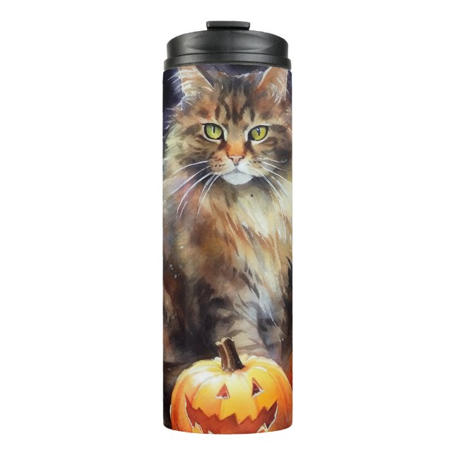 Bouteilles Isothermes Halloween Maine Coon Chat Avec Crainte Citrouille (Devant)