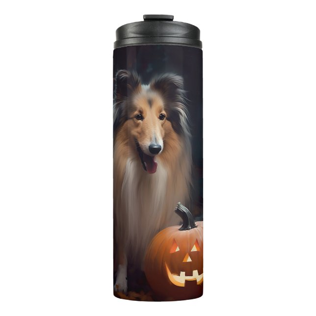 Bouteilles Isothermes Halloween Rough Collie Avec Citrouille effroi (Devant)