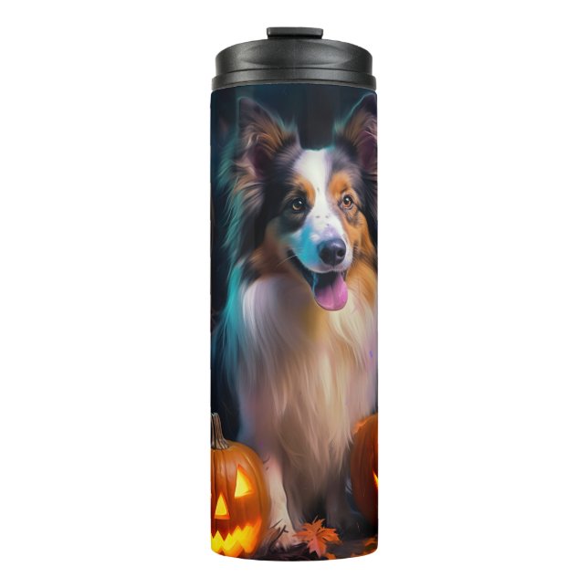 Bouteilles Isothermes Halloween Shetland Sheepdog Avec la peur Citrouill (Devant)