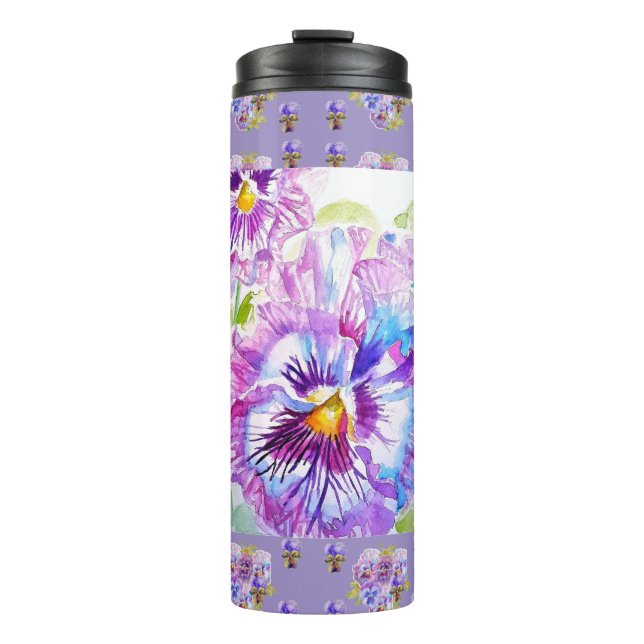 Bouteilles Isothermes Hand Painted Purple Pansy Pansies floral (Devant)