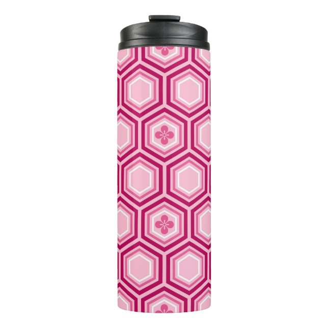 Bouteilles Isothermes Hexagonal Kimono Imprimer, Bourgogne et rose (Devant)