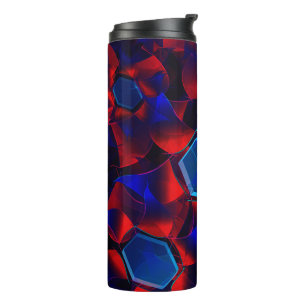 Bouteilles Isothermes hexagone bleu mélangé avec des courbes rouges qui 
