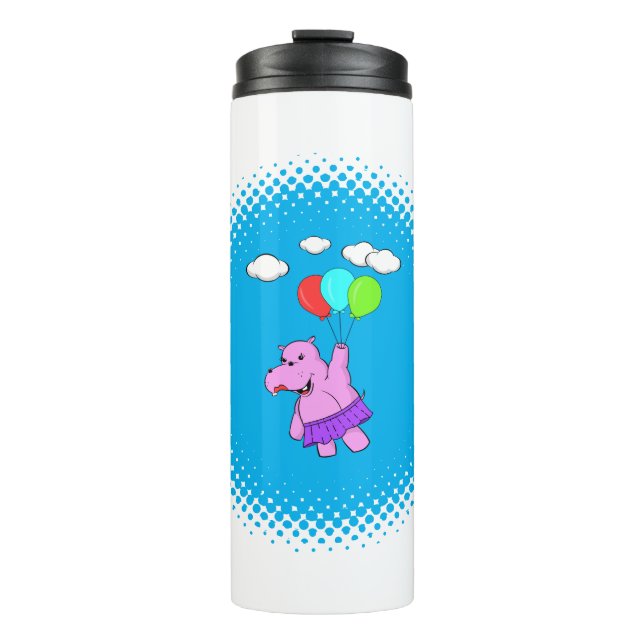 Bouteilles Isothermes Hippo Rose Volant Avec Ballons (Devant)