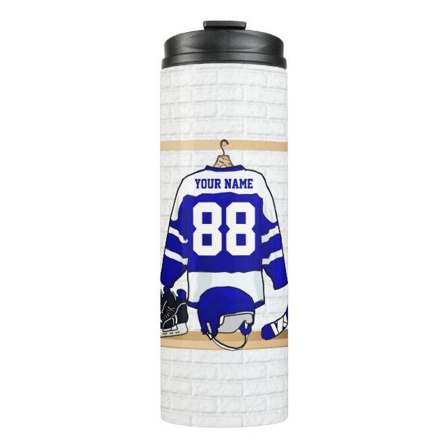 Bouteilles Isothermes Hockey sur glace bleu et blanc personnalisé Jersey (Devant)