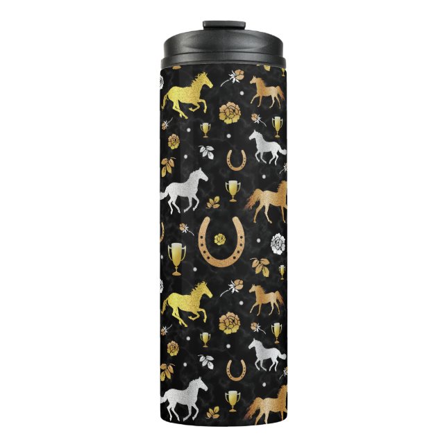 Bouteilles Isothermes Horse Racing Derby Day Party Black Gold Motif (Devant)