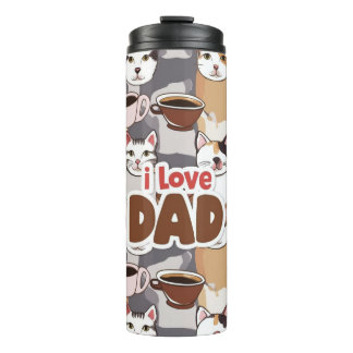 Bouteilles Isothermes "I Love Dad" Cat & Coffee Seamless Pattern - Fathe