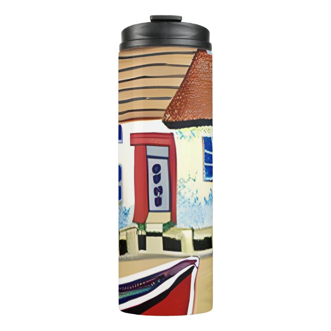 Bouteilles Isothermes Illustration Abstraite de la maison de plage et du (Devant)
