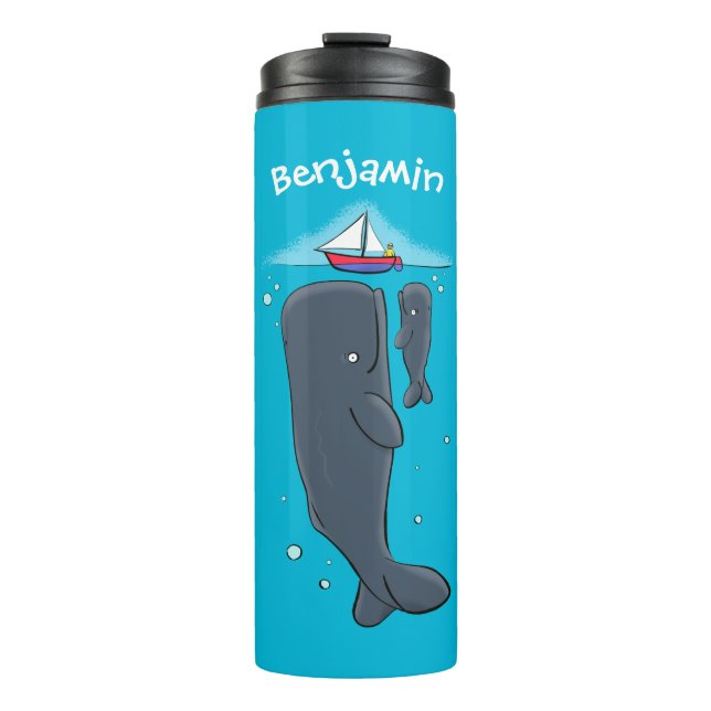 Bouteilles Isothermes Illustration de mignons baleines et voiliers (Devant)