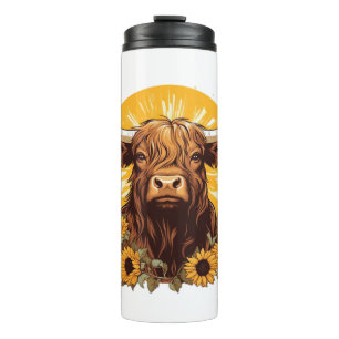 Bouteilles Isothermes Illustration d'une vache des Highlands avec Sunflo