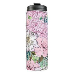 Bouteilles Isothermes Illustration florale rose et blanche de mignonne f