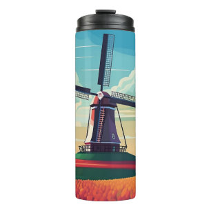 Bouteilles Isothermes Illustration Pays-Bas du champ de tulipe de moulin