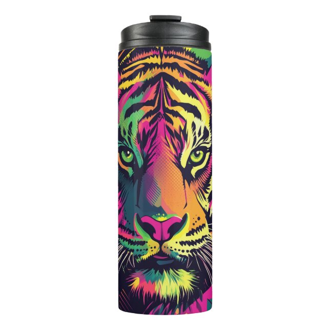 Bouteilles Isothermes Illustration Pop Art Tiger avec des couleurs néon (Devant)