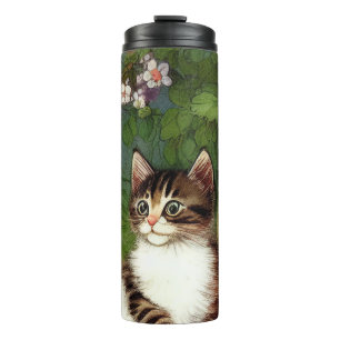 Bouteilles Isothermes Illustration vintage de chat avec fleurs de printe