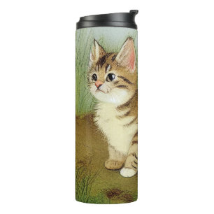 Bouteilles Isothermes Illustration vintage Kitten avec fleurs