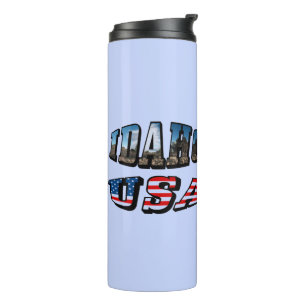 Bouteilles Isothermes Image de l'Idaho, État et Drapeau USA Texte