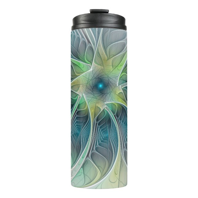 Bouteilles Isothermes Imaginaire fleuri Moderne Bleu Vert Fractal Fleur (Devant)