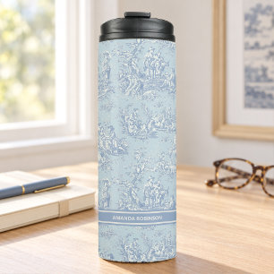 Bouteilles Isothermes Imprimé toile de jouy bleu gris vintage