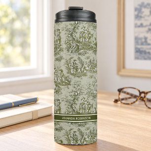 Bouteilles Isothermes Imprimé toile de jouy vert gris vintage