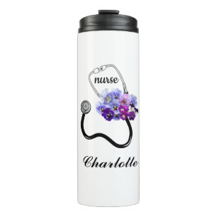 Bouteilles Isothermes Infirmière Stethoscope Blue Pansy Floral