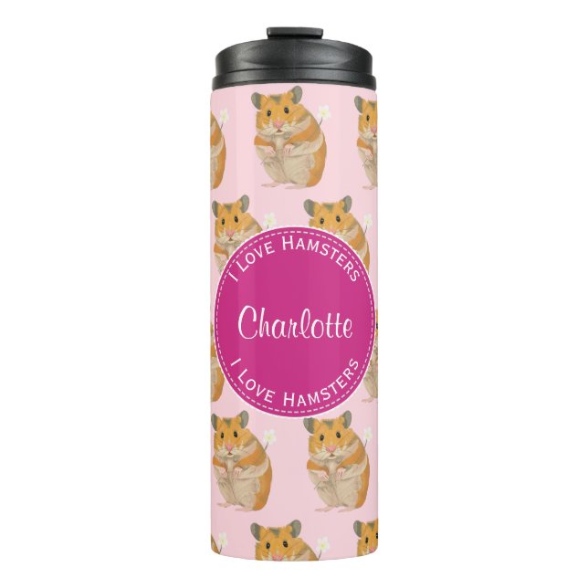 Bouteilles Isothermes J'aime le motif rose de hamster de hamsters (Devant)