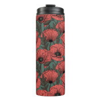 Jardin de coquelicots en corail, brun et vert pin