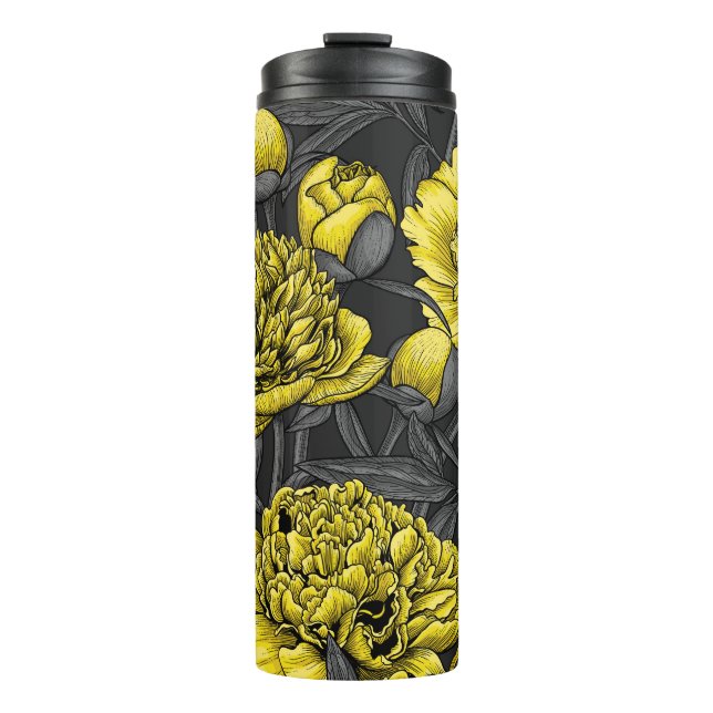 Bouteilles Isothermes Jardin de pivoine nocturne en jaune et gris (Devant)