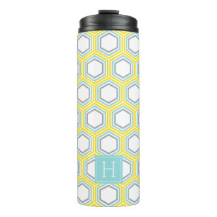 Bouteilles Isothermes Jaune et Aqua Motif géométrique et Monogramme