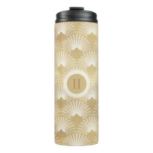 Bouteilles Isothermes Jaune or & blanc motif art déco.