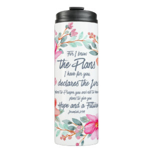 Bouteilles Isothermes Jeremiah 29:11 Car je connais les Plans Pink Flora