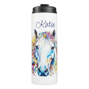 Bouteilles Isothermes Joli Cheval Blanc Floral Personnalisé