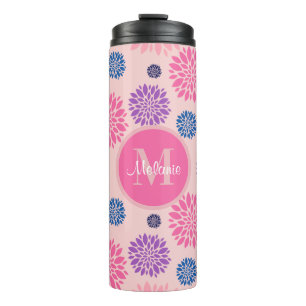 Bouteilles Isothermes Jolie Fleur Personnalisée Rose Violet et Bleu