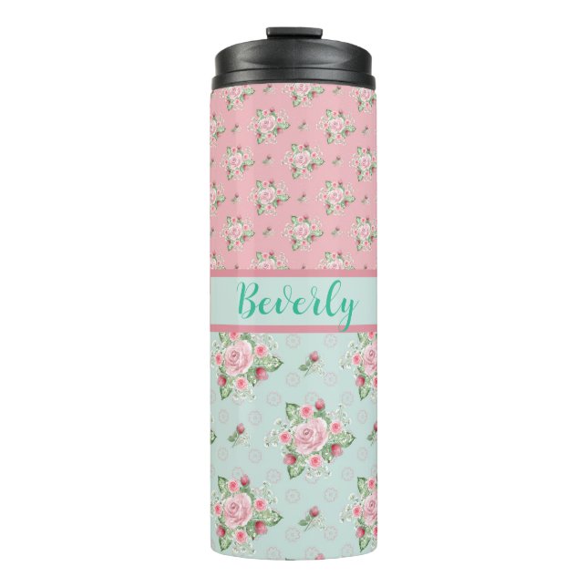 Bouteilles Isothermes Jolie Mint Green et rose Floral (Devant)