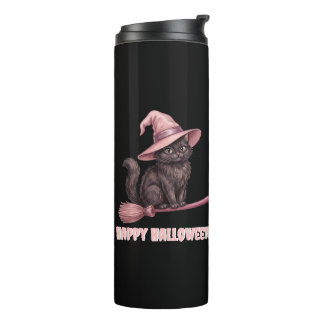 Bouteilles Isothermes Joyeux Halloween Pinkoween Chatte Sorcière Vintage
