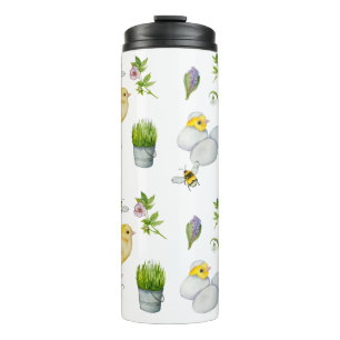 Bouteilles Isothermes Joyeux poussin de Pâques et fleurs de printemps