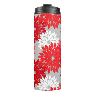 Bouteilles Isothermes Kimono floral moderne Imprimer, Coral rouge et gri