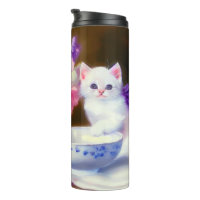 Kitten blanc vintage avec ruban violet