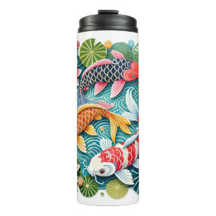 Bouteilles Isothermes Koi coloré nager dans Lotus Pond rempli