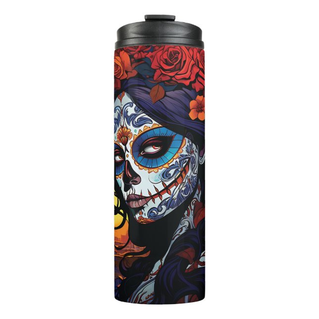 Bouteilles Isothermes La Catrina Calavera Jour de l'Halloween Morte (Devant)