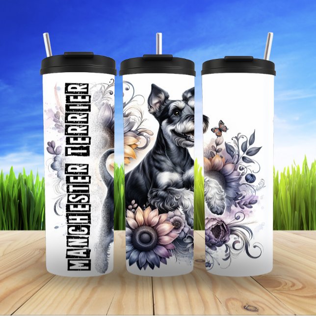 Bouteilles Isothermes La fleur puissante de Terrier de Manchester (Créateur téléchargé)