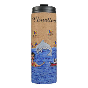 Bouteilles Isothermes Lady Chat nager dans l'océan Tubes internes Dauphi