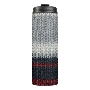 Bouteilles Isothermes Laine de tricot noire et grise avec soie rouge et